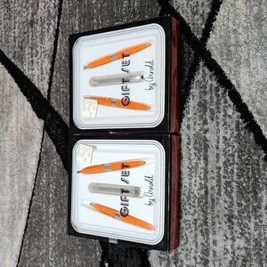 VINTAGE ARNOLD 1935-2005 ORANGE SILVER MINI BALLPOINT PEN GIFT SETS-OF-2 BUNDLE